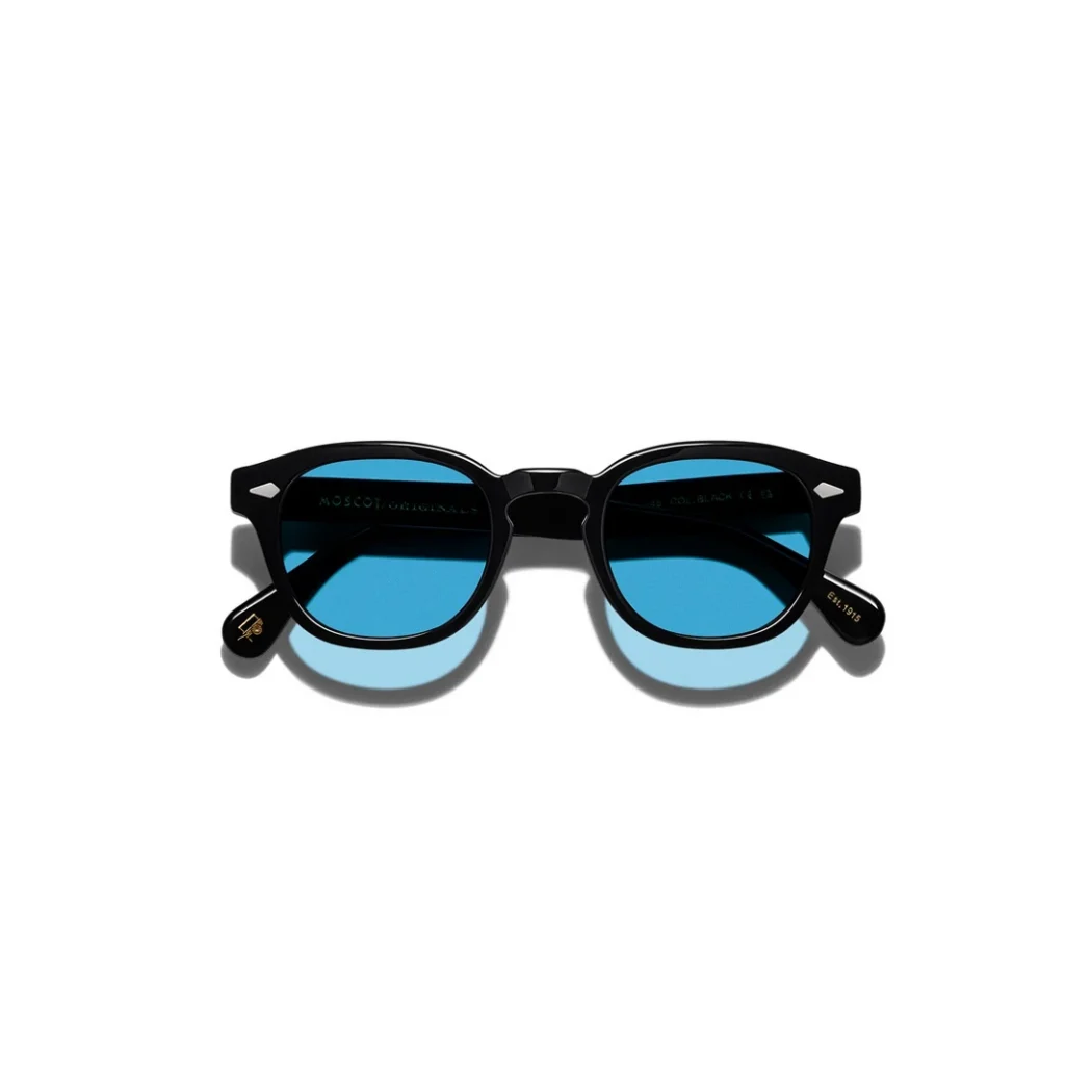 Lemtosh B2 Sun Black-CMT B2 Celebrity Blue lenses 1_converted Moscot LEMTOSH BLACK Custom Made Tints CELEBRITY BLUE
